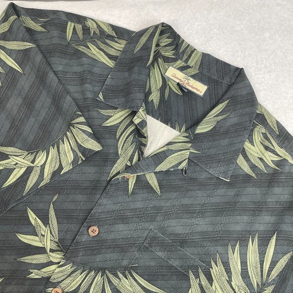 Mens Tommy Bahama Black Green Palm Leaf 100% Silk Button Front Shirt Large - Picture 5 of 6